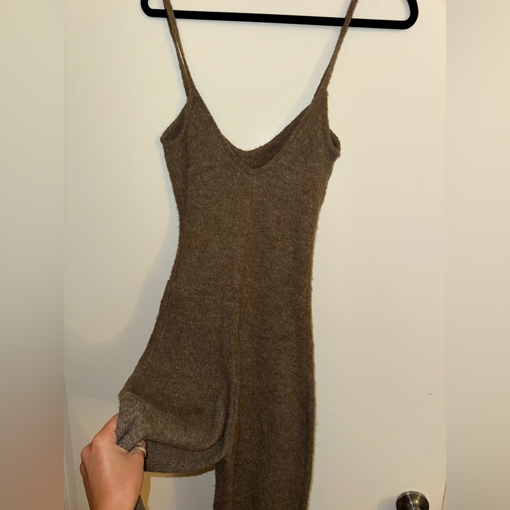 Zara Taupe Brown Fitted Knit Pullover Jumper